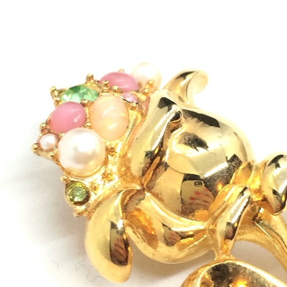 VINTAGE GIVENCHY TULIP BROOCH PIN PEARL ART GLASS GOLD TONE RARE FLOWER UNSIGNED - Picture 12 of 17